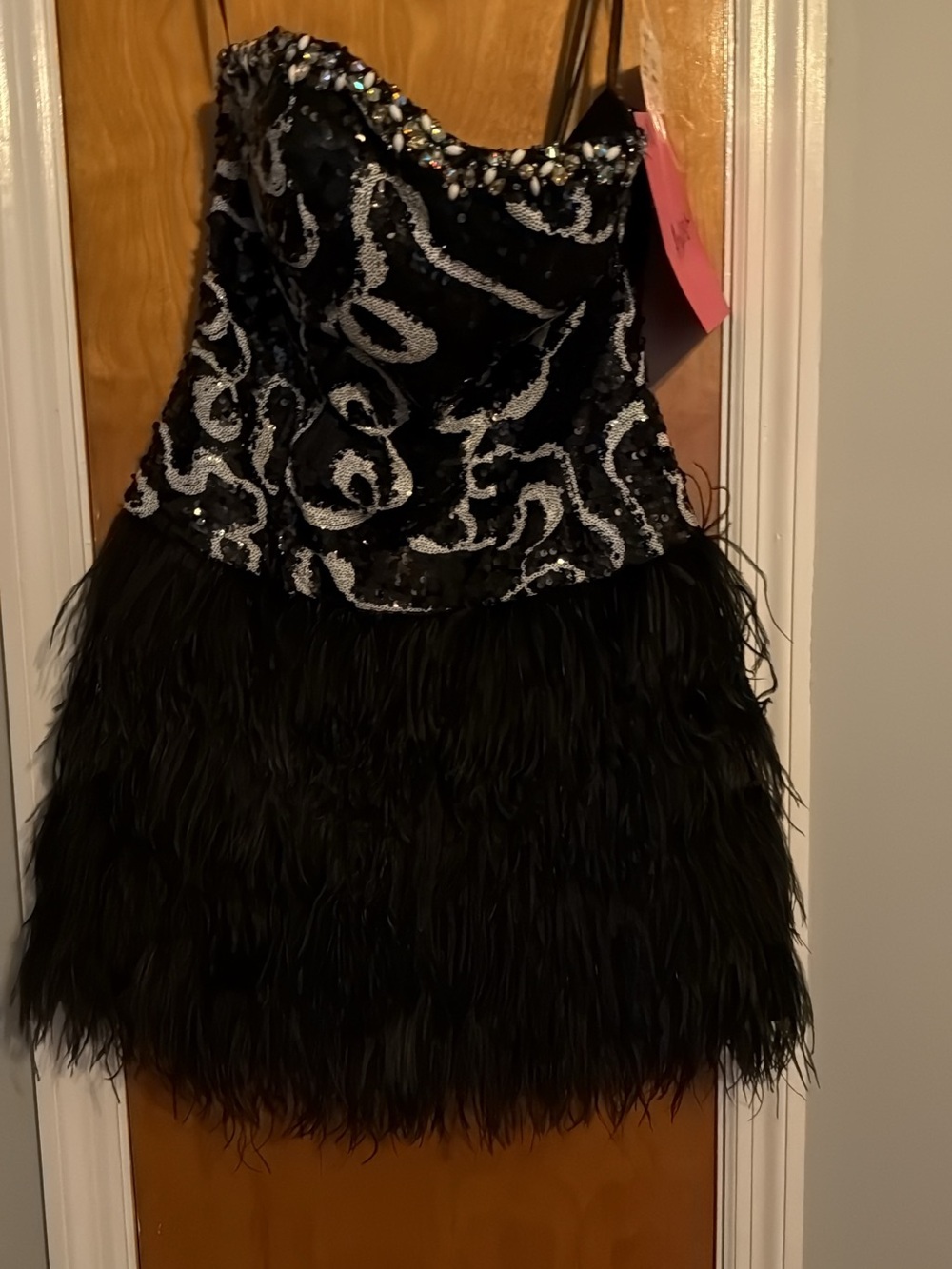 Black Sequin & Feather Party Dress
